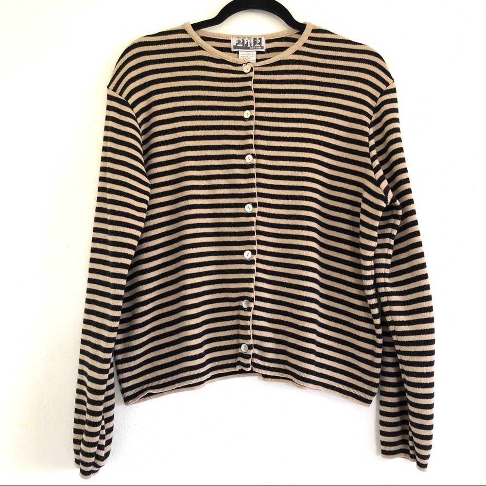 212 New York 100 Cotton Tan Black Striped Cardigan